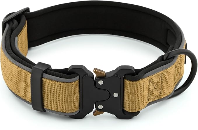 Plutus Pet Tactical Dog Collar, Reflective, Adjustable Heavy Duty Dog Collar, Soft Padded and Comfortable, for Small Medium and Large Dogs (Brown, XL)