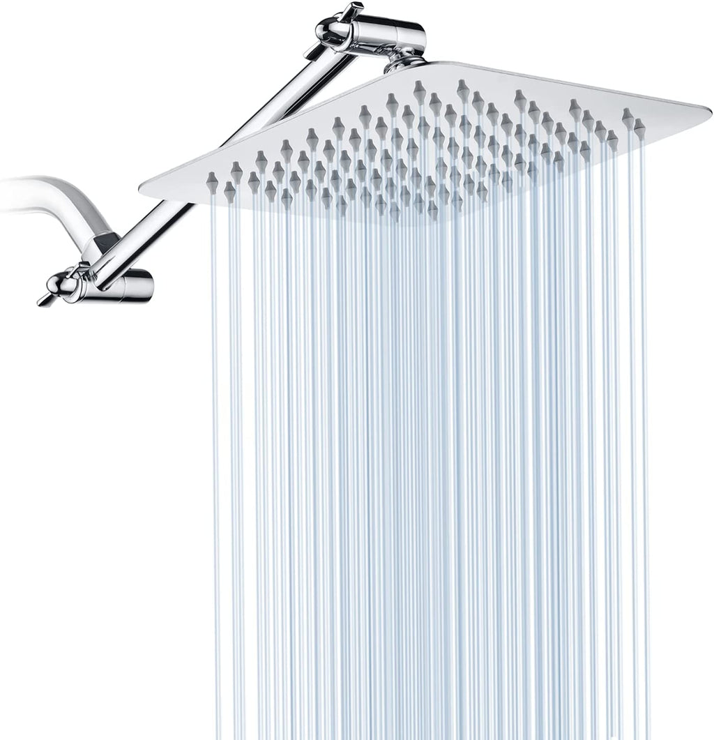 8 Inch Square Rainfall Showerhead with 10 Inch Adjustable Extension Arm