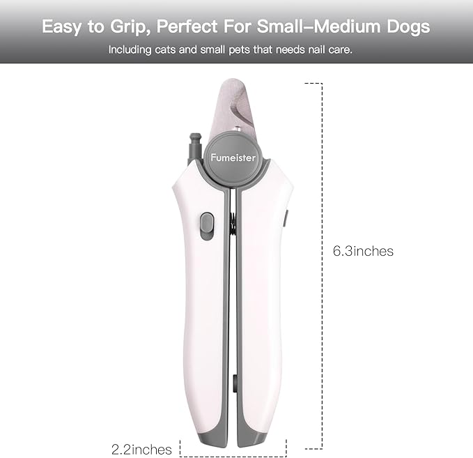 Type-C Rechargeable Dog & Cat Nail Clippers - LED Pet Nail Trimmer with Built-in Nail File, Extra Sharp Blades for Small & Medium Dogs, Indoor Cats (White-Gray)