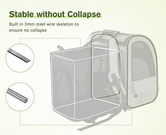 Pecute Pet Carrier Backpack, Large Cat Carrier Backpack, Expandable Cat Backpack with Breathable Mesh for Medium Large Cats, and Small Dogs, Dog Backpack Carrier for Travel Hiking Khaki