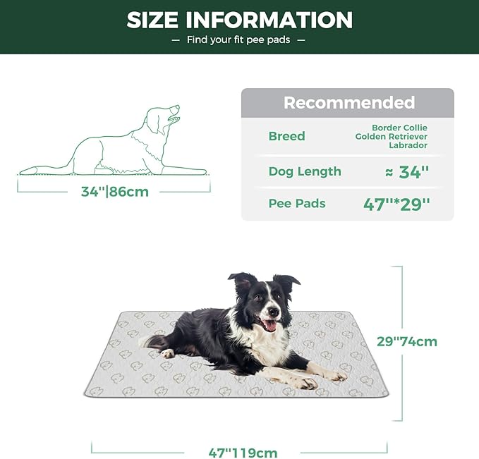 FXW Washable Pee Pads for Dogs, Puppy Pads with Super Absorbent, Specifically Designed for 48inch Cages, 47" × 29" Rectangle, Khaki, 2 Packs