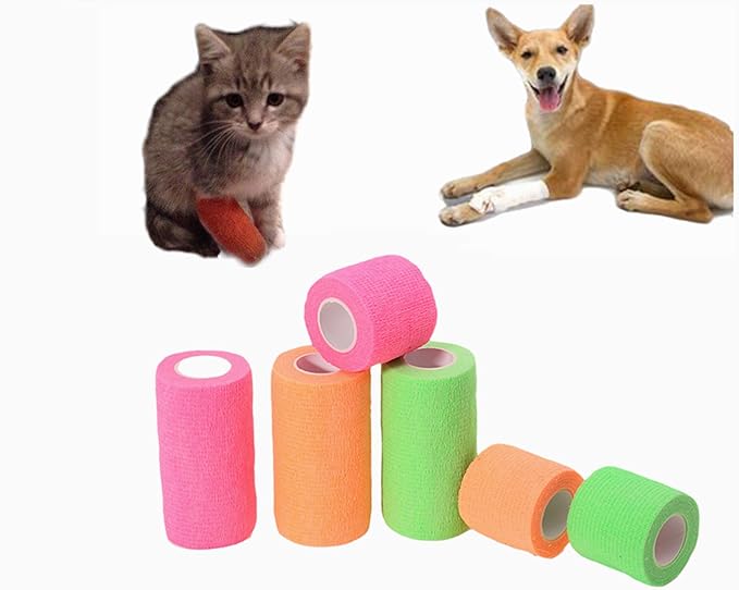 6 Pack 2" x 5 Yards Self Adhesive Bandage Wrap Breathable Cohesive Vet Wrap for Pets, Elastic Self-Adherent Tape for Sports, Wrist, Ankle (Blue)