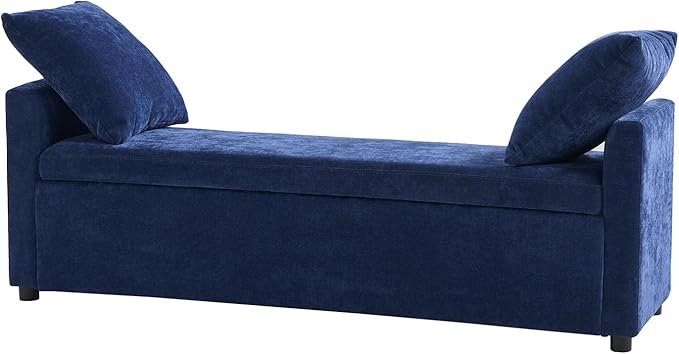 HULALA HOME Modern Storage Ottoman Bench with Throw Pillows, 59.4" Extra Long Bedroom Bench for End of Bed, Comfy Upholstered Footstool for Entryway Living Room Dining Room, Navy