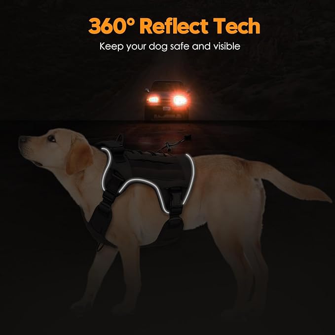 Heavy-Duty Tactical Dog Harness for Large Dogs, No Pull Adjustable Reflective Pet Vest with Molle System, K9 Military-Grade Control for Service Training, Outdoor & 10+ Breeds, Black, X-Large