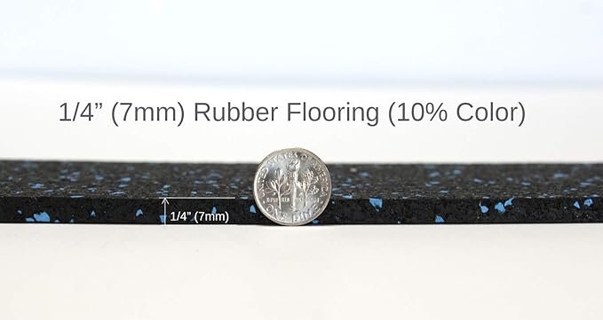American Floor Mats 1/4in (7mm) Thick 10% Blue 4' x 20' Heavy Duty Rubber Rolls, Protective Exercise Mats, Home Gym Rubber Flooring