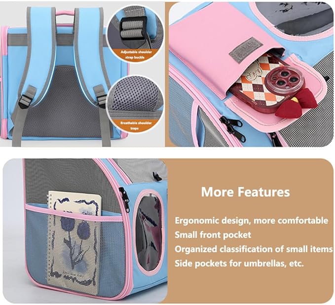 Cat Dog Carrier Backpacks,Pet Backpack Carrier, Bubble Backpack Pet Carriers with Breathable Mesh for Cats Small Dogs Puppies Animals for Travel, Hiking, Camping or Outdoor Use (Pink)
