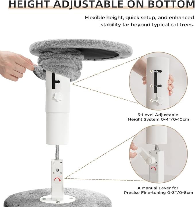 Made4Pets Floor to Ceiling Cat Tree 93-106'',Tall Cat Tower 5 Tiers,Adjustable Height, Stable Cat Tree Tower with Scratching Posts, Fluffy Condo, Hammock and Ball Toy for Indoor Cats/Kitten, Gray