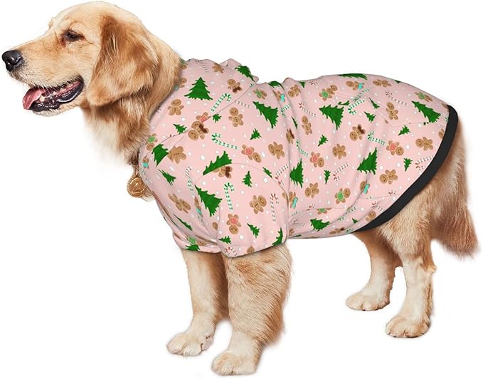 Christmas Gingerbread Men Hoodie,Christmas Cosplay Dog Clothes with Pocket and Hat Winter Clothes Sweaters Small