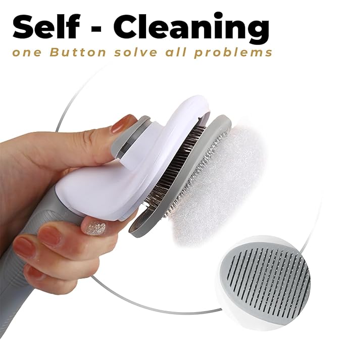 HUWEIHUA Cleaning Slicker Brush Clean Pets, Dog Cat Bunny Pet Grooming with Ergonomic Handle, Self-Cleaning Slicker for Dogs and Cats, Gray