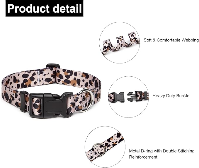 Mercano Adjustable Dog Collar - Special Design Patterns, Soft Nylon Comfortable Durable Pet Collar for Small Medium Large Dogs (S, Leopard)