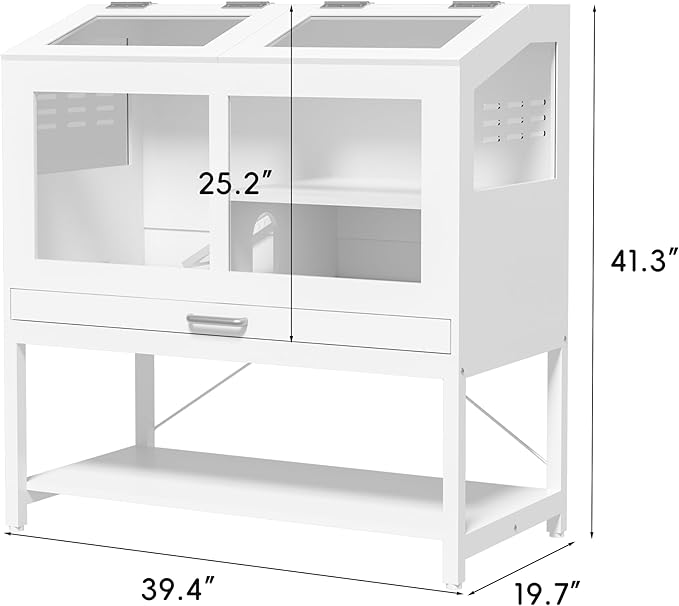Hamster Cage with Storage Cabinet, Guinea Pig Cage for Small Animals, Large Hamster Cage and Habitat with Easy View Acrylic Panels and Pull Out Drawer for Hamster, Rabbit, Hedgehog, Easy to Clean