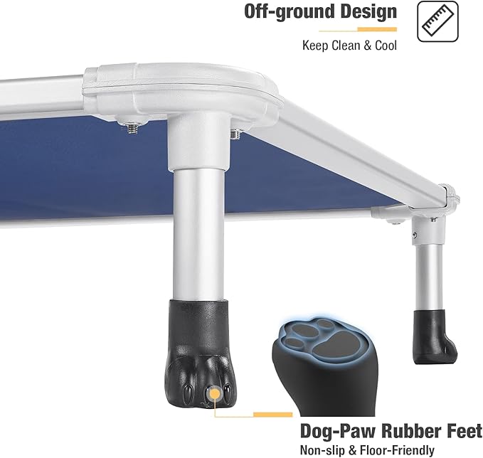 Veehoo Chew Proof Elevated Dog Bed - Cooling Raised Pet Cot - Silver Aluminum Frame and Durable Textilene Mesh Fabric, Unique Designed No-Slip Feet for Indoor or Outdoor Use, Blue, Medium, CWC2003