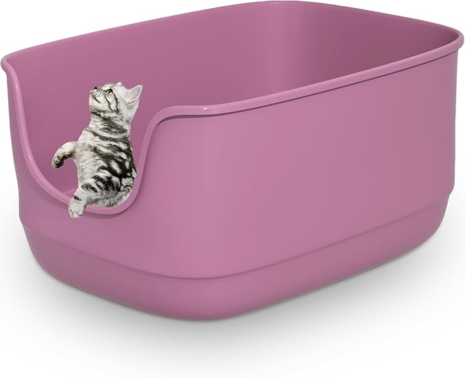 Gefryco Large Cat Litter Box with High Sided 24.6"x18.3"x12.2" - Jumbo Extra Large Open Anti - Splashing High Wall for Multiple Cats (Pink)