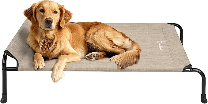 Veehoo Original Elevated Dog Cot Bed - Outdoor Raised Dog Bed, One-Sided Raised Headboard Cooling Pet Sleeping Training Cot, Non-Slip & Breathable, XL