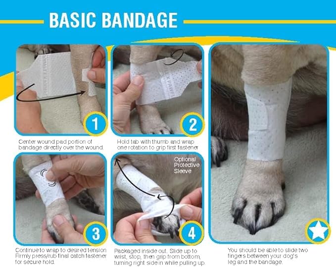 Basic Leg Bandages for Dogs, Cats Pets - First-Aid Non Adhesive Fur Friendly, Soft Stretch Wound Care, Hot Spots, Fungus, Adjustable Fastening Strap Value Pack (2XS/XS 20-Pack)
