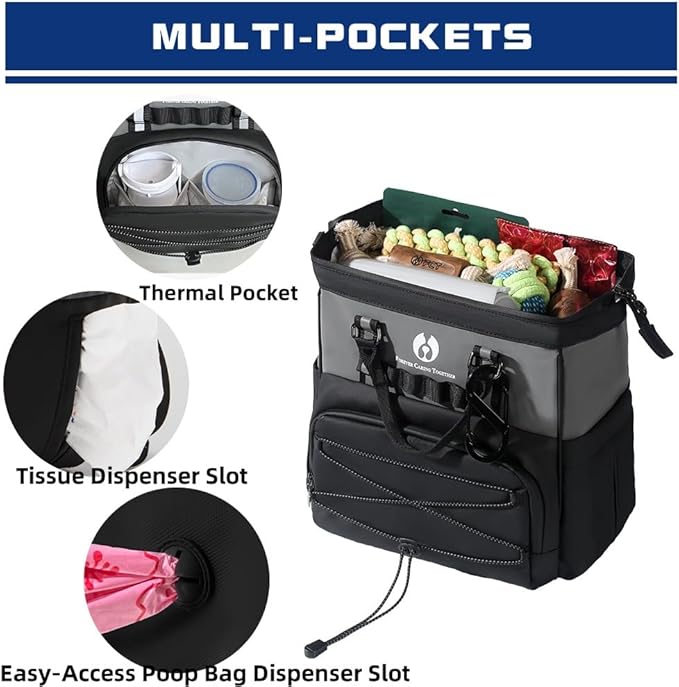 Dog Travel Bag, Airline Approved Pet Supplies Backpack, Dog Travel Backpack Accessories Set with 2 Silicone Collapsible Bowls and 1 Leash Clip for Camping, Road Trips & Weekends Away（Black）