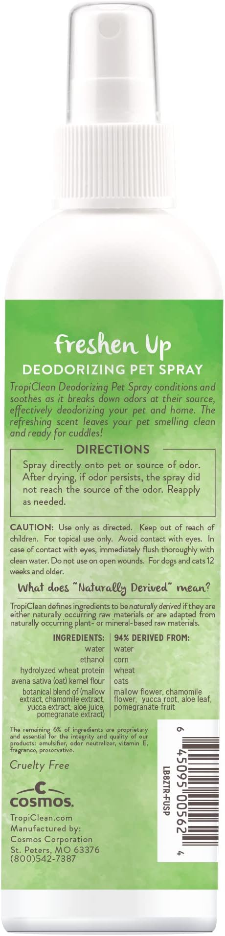 TropiClean Dog Perfume, Long Lasting Green Apple Cologne, Deodorizing Spray for Smelly Dogs, After Bath Detangling Spray with Vitamin E, Safe for Cats, 8oz.