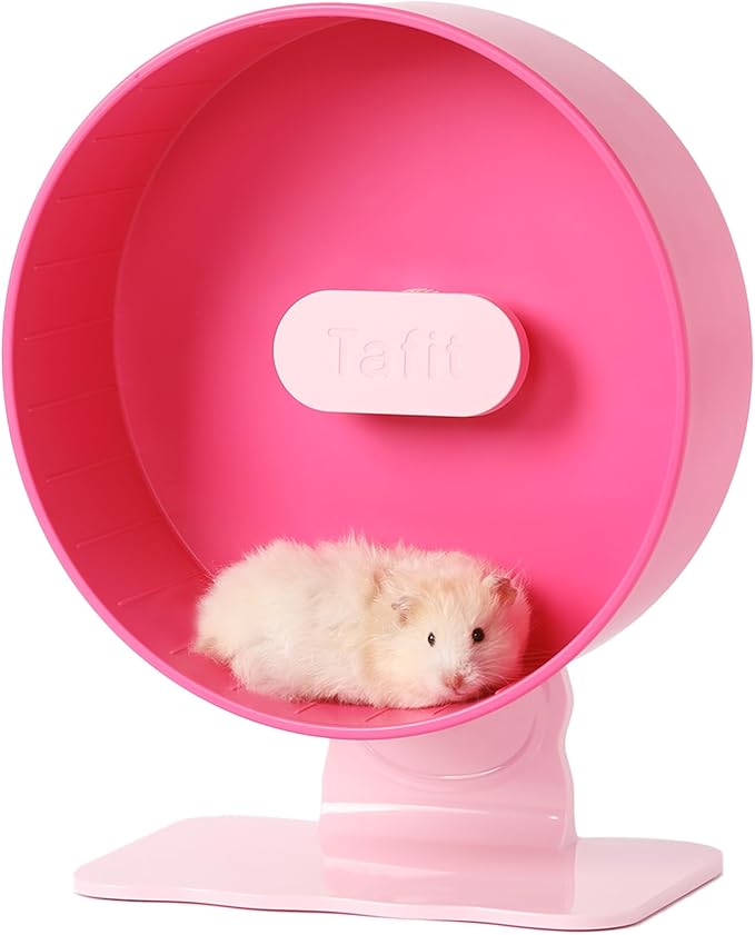Quiet Hamster Wheel 10.2 Inch Dual-Bearings Silent Small Animals Running Exercise Wheel Height Adjustable for Syrian Hamsters, Gerbils, Rats, or Other Small Pets, Raspberry Pink
