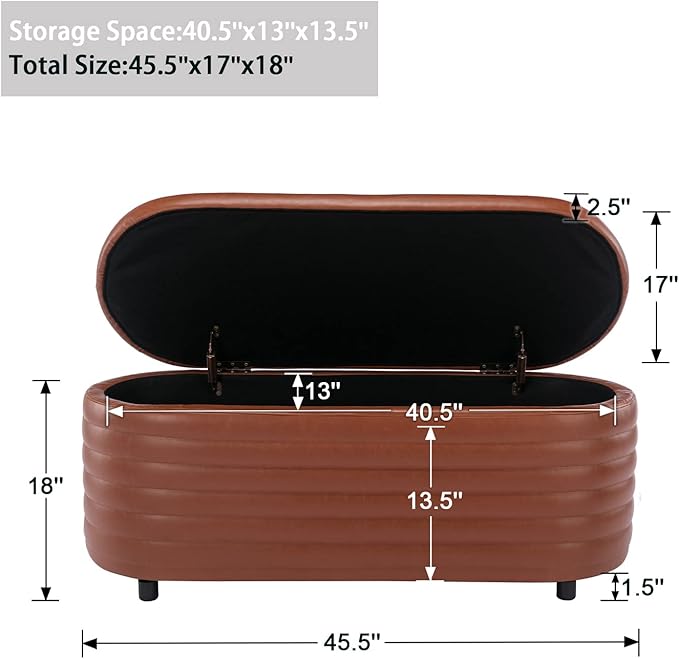 Kmax Storage Bench PU Leather Entryway Bench Upholstered Ottoman Bench for Bedroom Living Room Hallway, Brown