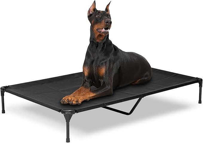 Elevated Dog Bed for Outdoor, XXL Raised Dog Cot Indestructible with Washable Mesh, Cooling Summer Pet Cot Chew Proof for Outside Camping Travel, 59"x36" Black