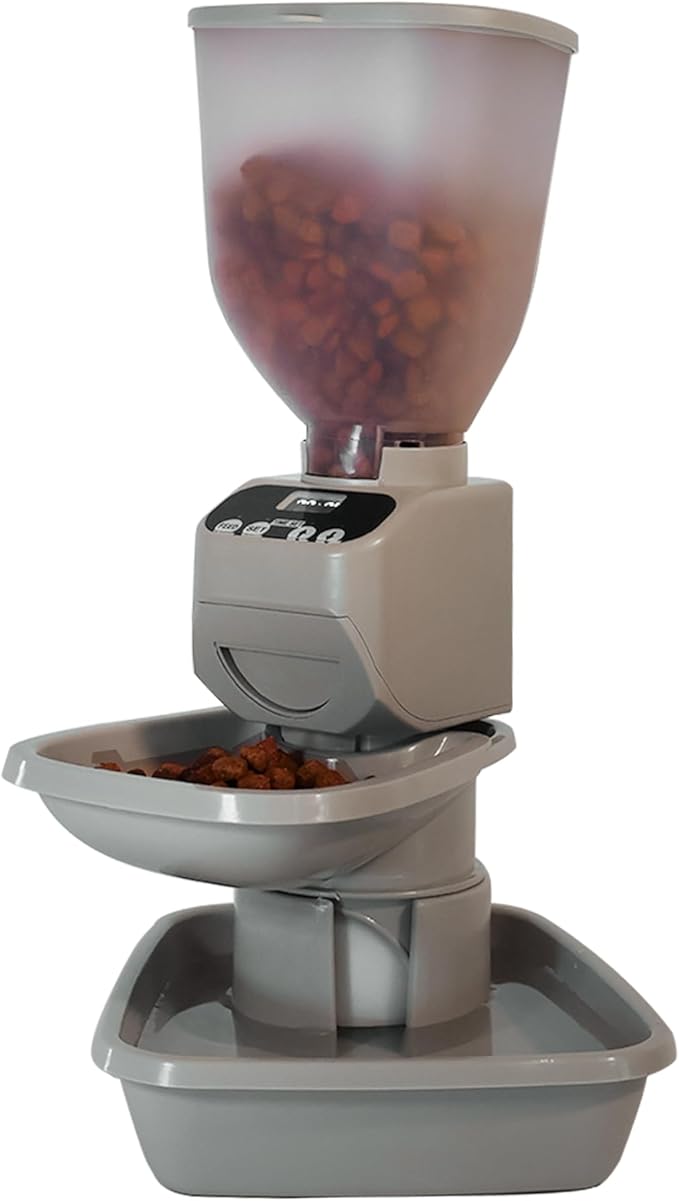 Automatic Dog & Cat Food Feeder with Water Dispenser – Smart Pet Feeder with Portion Control, OLED Display, Anti Jam Design, Battery Operated Dispenser for Small Pets - Taupe