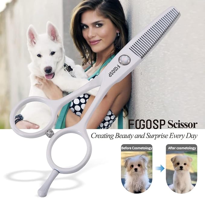 5 in Thinning Shears for Dogs Grooming Face for Small Dogs Eyes Face Paw Professional Small Cat Grooming Scissors(5" Blender,White)