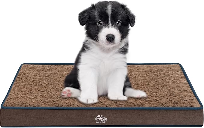 EMPSIGN Dog Bed Mat 23 Inch Reversible Warm & Cool,Washable Dog Crate Bed with Egg Crate Foam Support, Pet Sleeping Mat for Large Medium Small Dogs, Fluffy Kennel Pad(Brown)