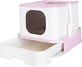 RIZZARI Foldable Cat Litter Box,Cat Box with Drawer, Large Capacity Litter Box with Lid, Top Opening Litter Pan for Small to Big Cats (Pink)