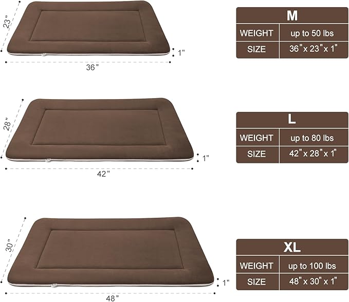 Magic Dog Bed Soft Crate Pad Mat for Medium/Large Dogs, 36 Inches Machine Washable Pet Bed Kennel Pad With Non-Slip Bottom, Dark Coffee