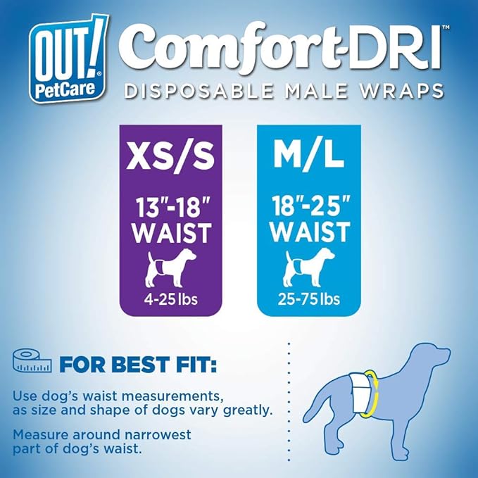 OUT! Pet Care Disposable Male Dog Diapers | Absorbent Male Wraps with Leak Proof Fit | XS/Small, 12 Count (Pack of 4)