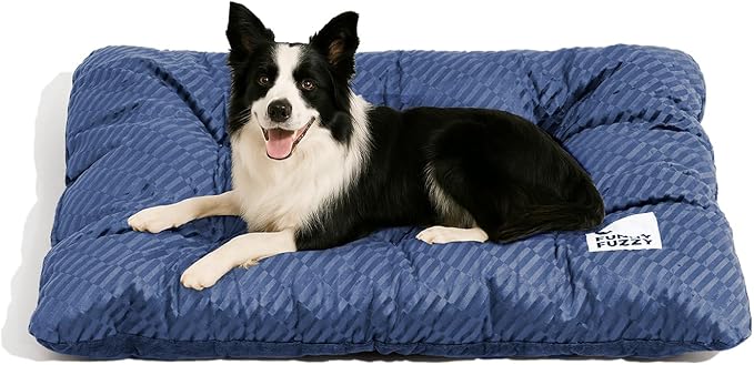 FUNNY FUZZY 42x28 Washable Dog Bed Crate Mat, 2 in1 Pet Pillow Sleeping Bed, Fluffy Deluxe Kennel Mattress for X-Large Dog and Cat,Charcoal Grey,XL,Midnight Blue