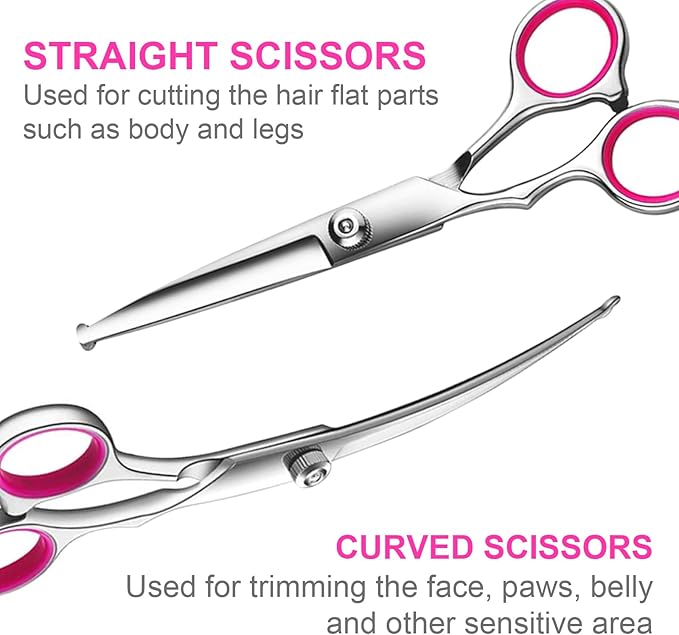 6 in1 Professional Dog Grooming Scissors Kit, Dog Shears for Grooming with Safety Round Tips, Titanium Coated Grooming Scissors for Dogs Cat Pet At Home