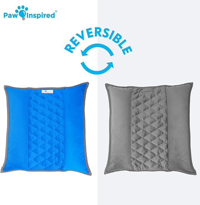 Paw Inspired Snuggle Bunny Bolster Bed for Rabbits, Cats, Dogs and Other Small Pets, Reversible Fleece Flop Bedding with Padded Sides (Gray/Blue)