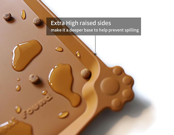Hoki Found X-Large Silicone Pet Feeding Mats - Non-Slip Dog Cat Bowl Placemats - Waterproof - For Carpet - Butterscotch