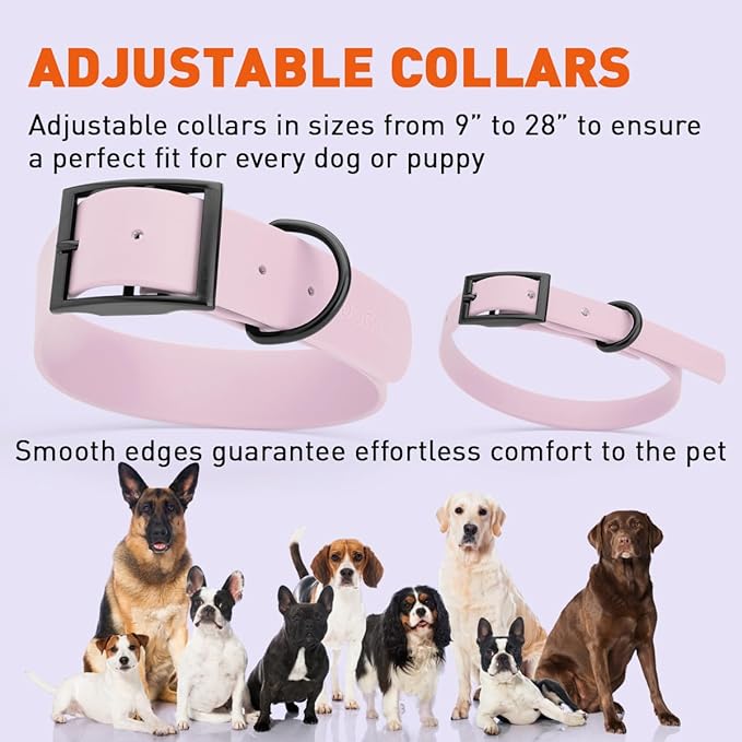 Dogline Biothane Waterproof Dog Collar Strong Coated Nylon Webbing with Black Hardware Odor- Proof for Easy Care Easy to Clean High Performance Fits Small Medium or Large Dogs, Pastel Purple