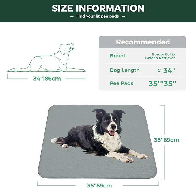 FXW Washable Pee Pads for Dogs, Puppy Pads with Super Absorbent, Specifically Designed for Potty Training, 35" Square, Gray, 2 Packs