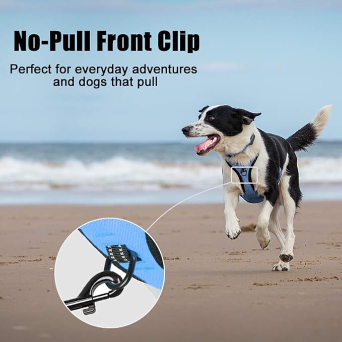 PoyPet No Pull Dog Harness, Reflective Comfortable Vest Harness with Front & Back 2 Leash Attachments and Easy Control Handle Adjustable Soft Padded Pet Vest for Small to Large Dogs (Light Blue,M)
