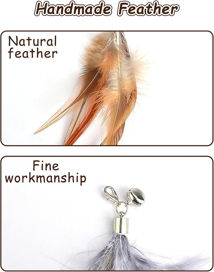 Cat Feather Toys Refills Cat Wand Replacement Feathers 6 PCS Handmade Cat Toy Feather Refills for Cat Wand Attachments Interactive Feather Cat Toy for Indoor Cats