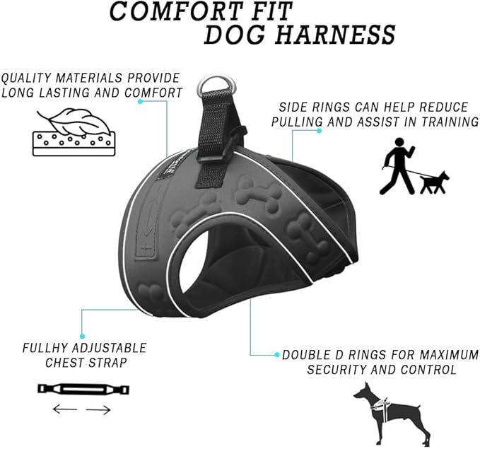 Comfort fit All Weather Step-in Reflective Dog Harness - Adjustable Small Dog Harness Medium Sized Dogs - Soft Padded Easy Walk Dog Vest Harnesses
