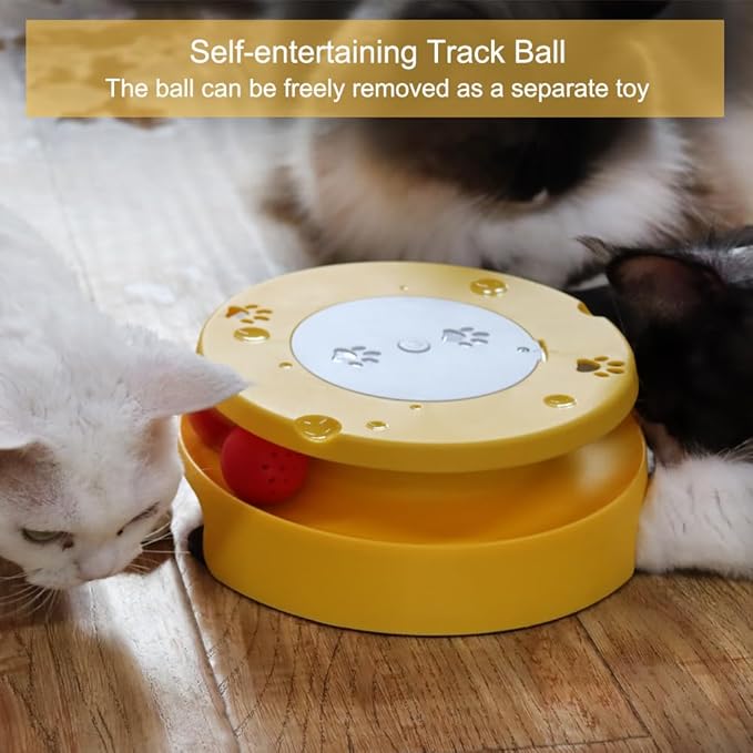 LASOCUHOO 2-in-1 Automatic Cat Toy with Track & Jumping String – Interactive Electric Toy with Rolling Balls & Bell, Battery-Powered (3 AA), Auto Shut-Off for Multi-Cat Play