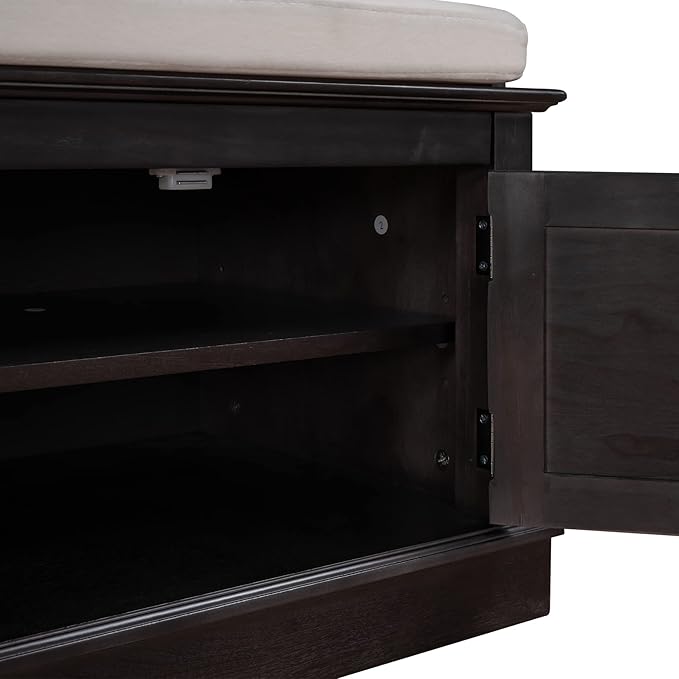 Shoe Storage Bench with 4 Doors and Adjustable Shelves, Shoe Bench with Removable Cushion for Living Room Entryway 42.7" L * 16" W * 17.4" H Espresso