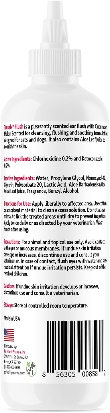 All Natural Ear Flush for Dogs & Cats, Ketoconazole & Chlorhexidine Ear and Vet-Strength Ear wash with a Light Scent (USA) (Ketoconazole & Chlorhexidine Ear Flush, 12 oz)