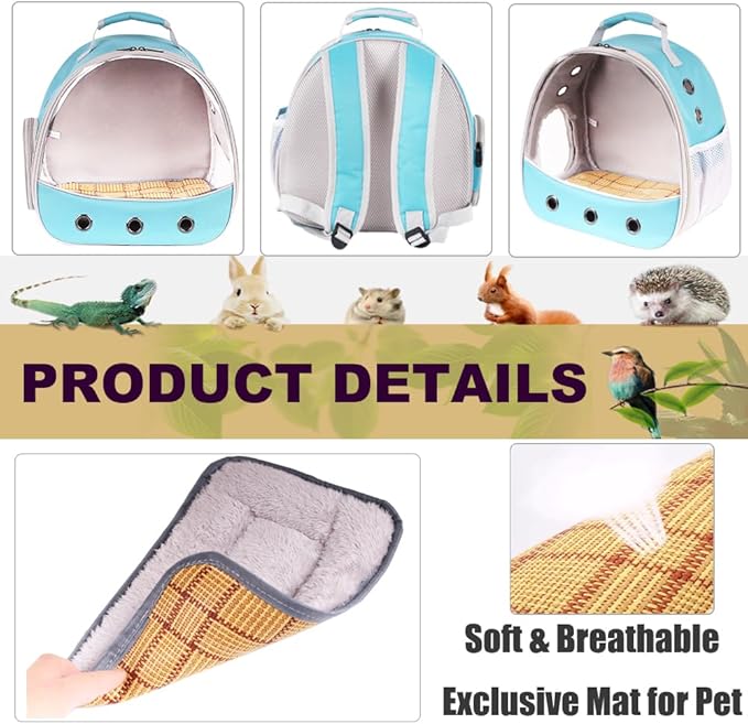 Small Animal Travel Carrier Backpack to Carry and Transport Guinea Pig Birds Bearded Dragon, Clear Front Window, Portable Bag to Transport Hamster Hedgehog