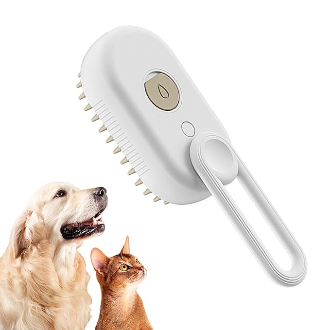 Steamy Pet Brush - Convenient Hair Removal, Easy Collection, Massage Function - Ideal Steam Brush for Cats! (White)1