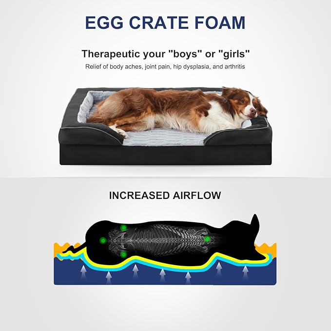 FURTIME Orthopedic Dog Bed for Small Dogs - Washable Dog Sofa Beds Small, Supportive Foam Pet Couch Bed with Removable Washable Cover, Waterproof Lining and Nonskid Bottom, Black