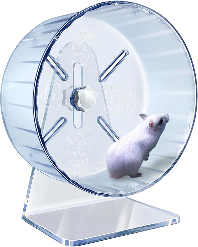 Silent Hamster Wheel, Super-Silent Hamster Exercise Wheels Accessories, Quiet Running Wheels, Adjustable Stand for Hamsters Mice Or Other Small Animals (Ф 8.3 inch, Transparent)