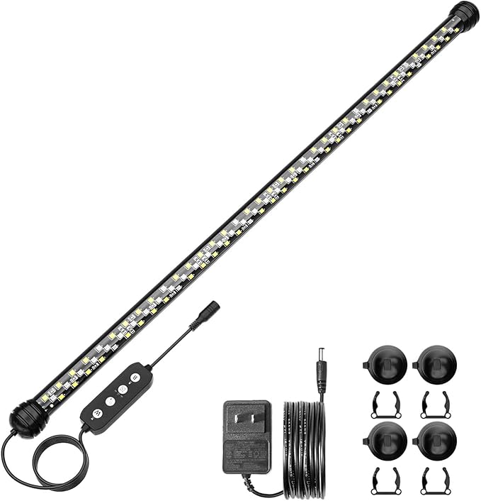 Led Aquarium Light with Timer, Submersible Aquarium Plant Light, Fish Tank Light with Auto On/Off, 3 Lighting Modes, Adjustable Brightness (22.8 in for 24-43inch Planted Tank), 12W