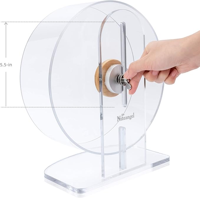 Niteangel Silent Hamster Exercise Wheel: - Dual-Bearing Quiet Spinning Acrylic Hamster Running Wheel for Dwarf Hamster Gerbils Mice Degus Or Other Small Animals (S)