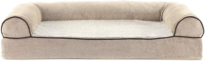 FurHaven Soft, Orthopedic Foam Sofa Dog Bed with Washable & Removable Cover - Sherpa/Chenille - Cream, Dogs Up to 35 lbs - Medium