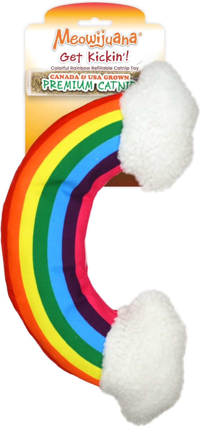 Meowijuana Kicker Toy for Cats | Get Kickin' Rainbow | Refillable Kicker Catnip Toy | Promotes Play and Cat Health | Includes Potent Hand Harvested Catnip Grown in North America